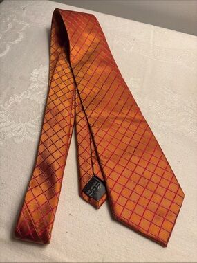 Men's Orange Plaid Silk Tie with Pink Grid